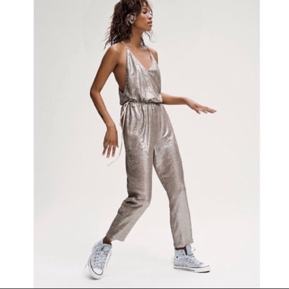 Free People Pants - Free People Champagne sequin jumpsuit